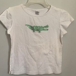Kavio White Tee with Green Crocodile Design